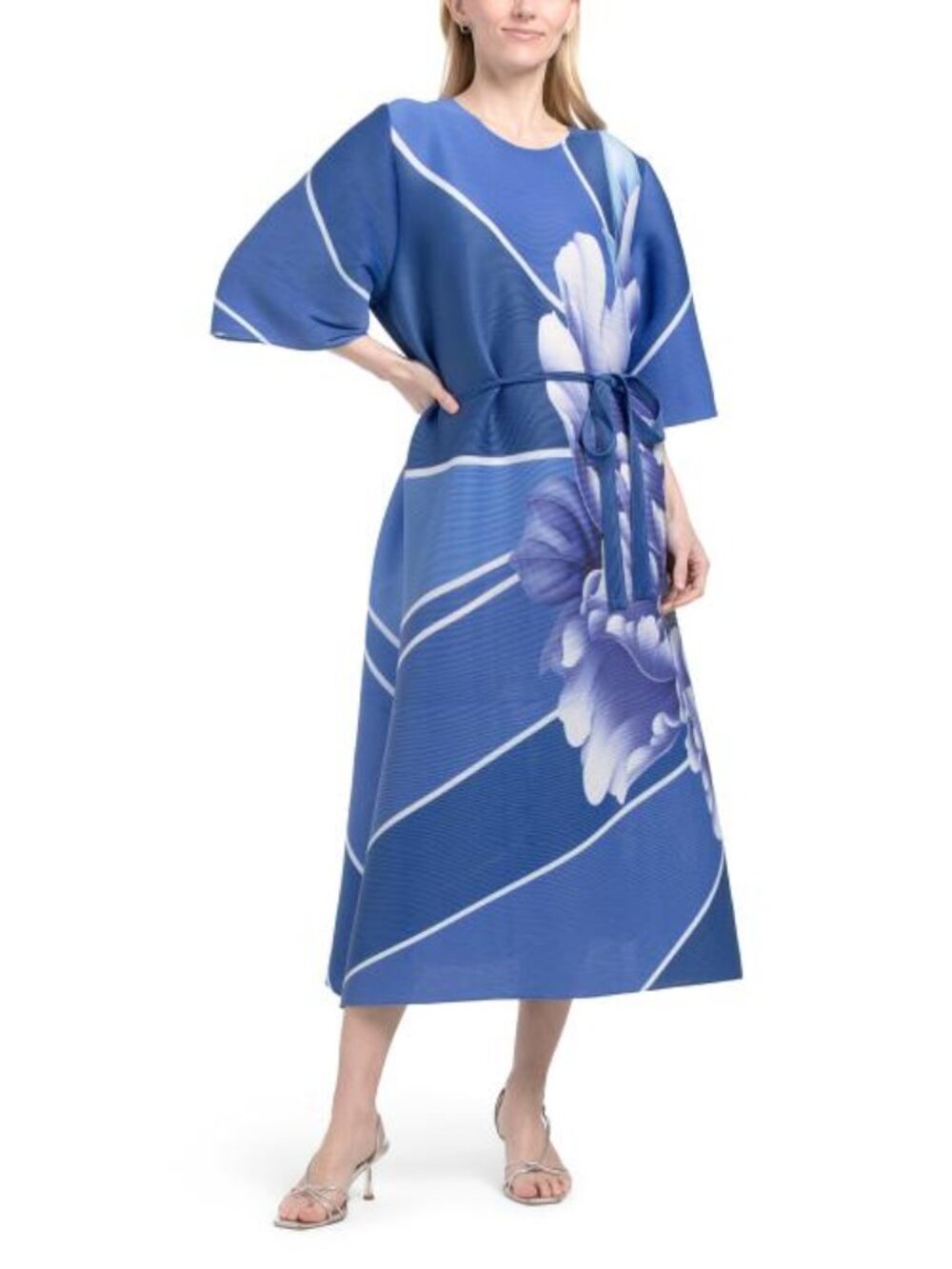 NANCY YANG Crinkle Peony Midi Dress